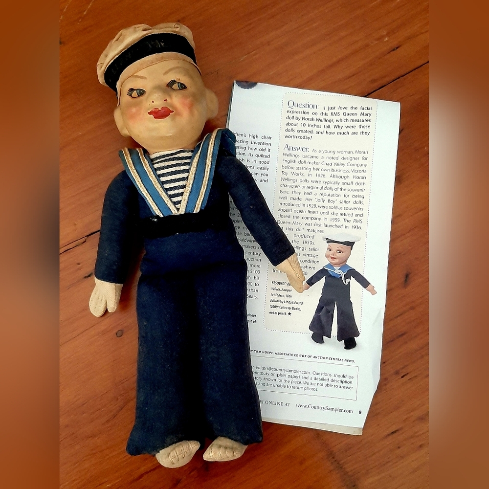 Vintage Norah Wellings Jolly Boy Holland America Line Ship 9" Sailor Doll 1940’S